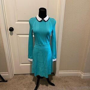Vintage teal long sleeve dress with collar
